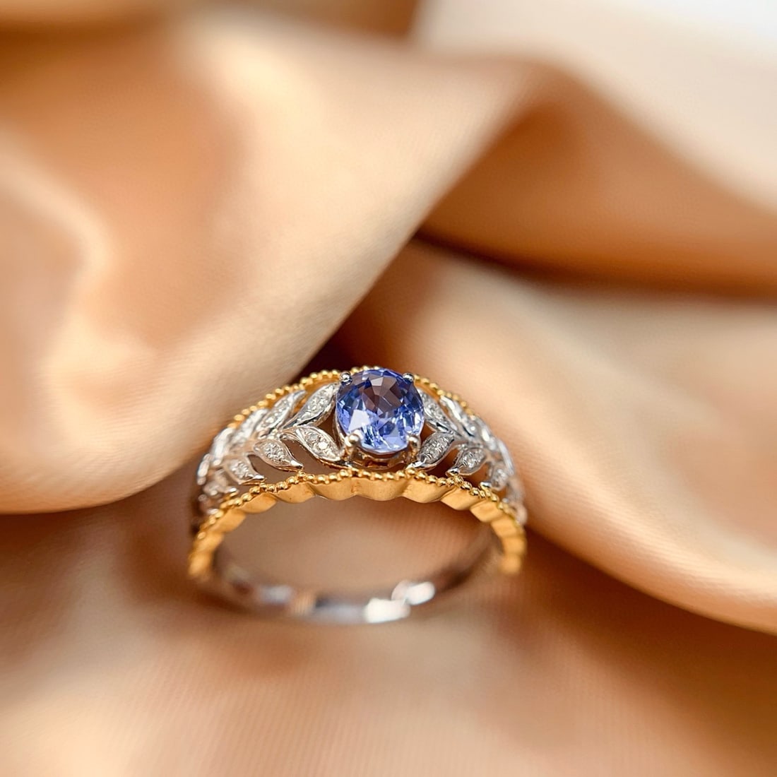 14k Gold 1.00 Ct Natural Sapphire & Diamond Ring - 2