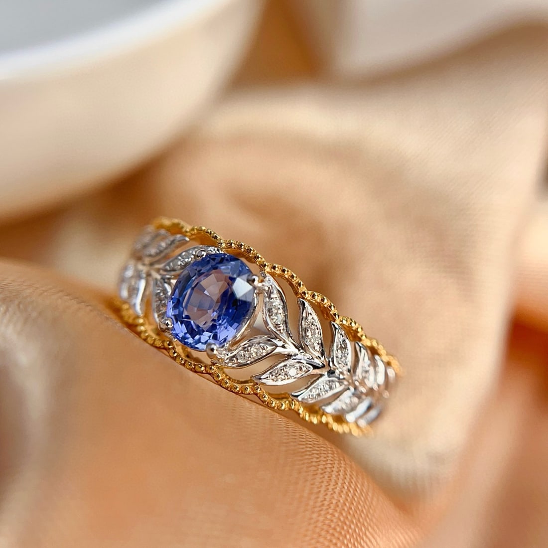 14k Gold 1.00 Ct Natural Sapphire & Diamond Ring - 3