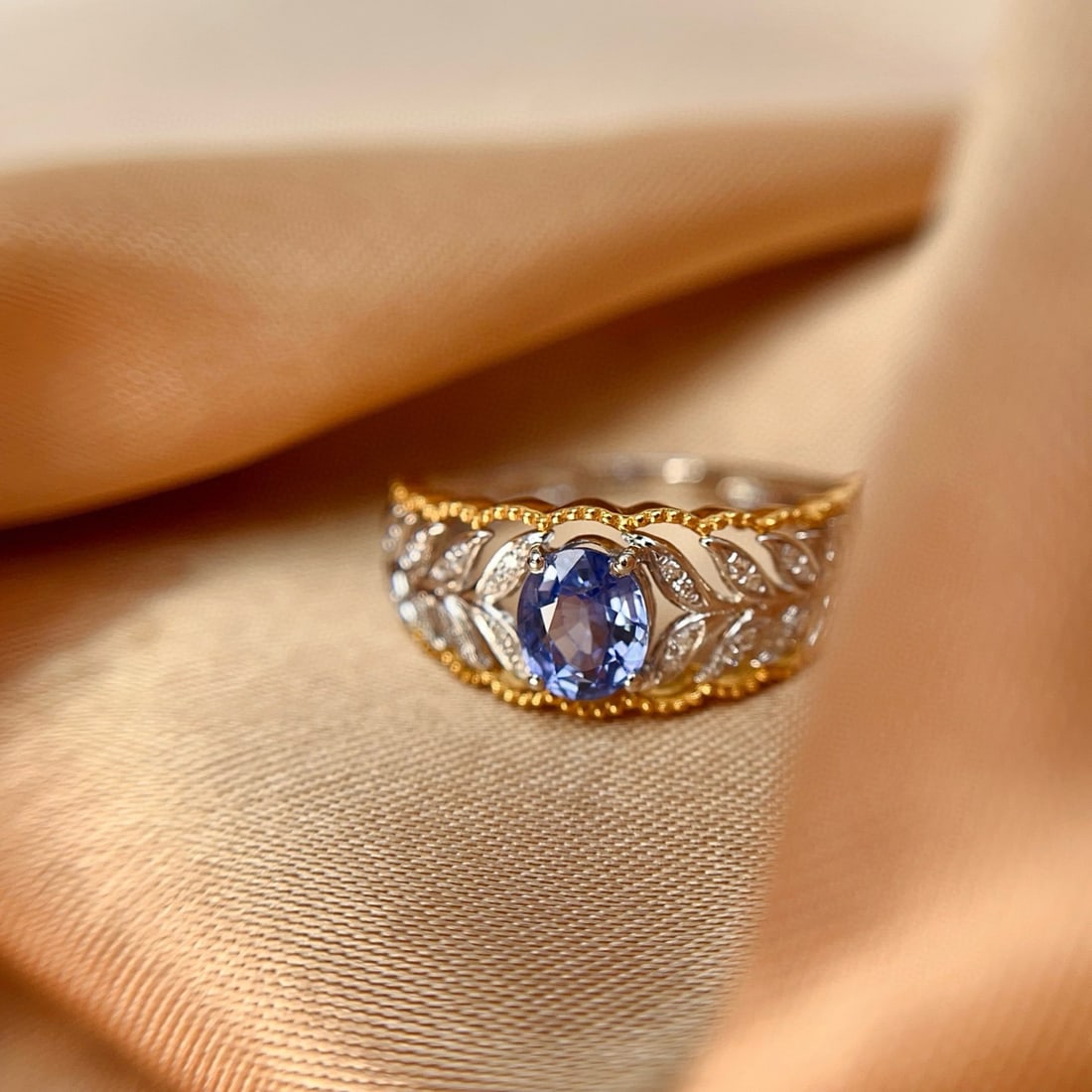 14k Gold 1.00 Ct Natural Sapphire & Diamond Ring - 5