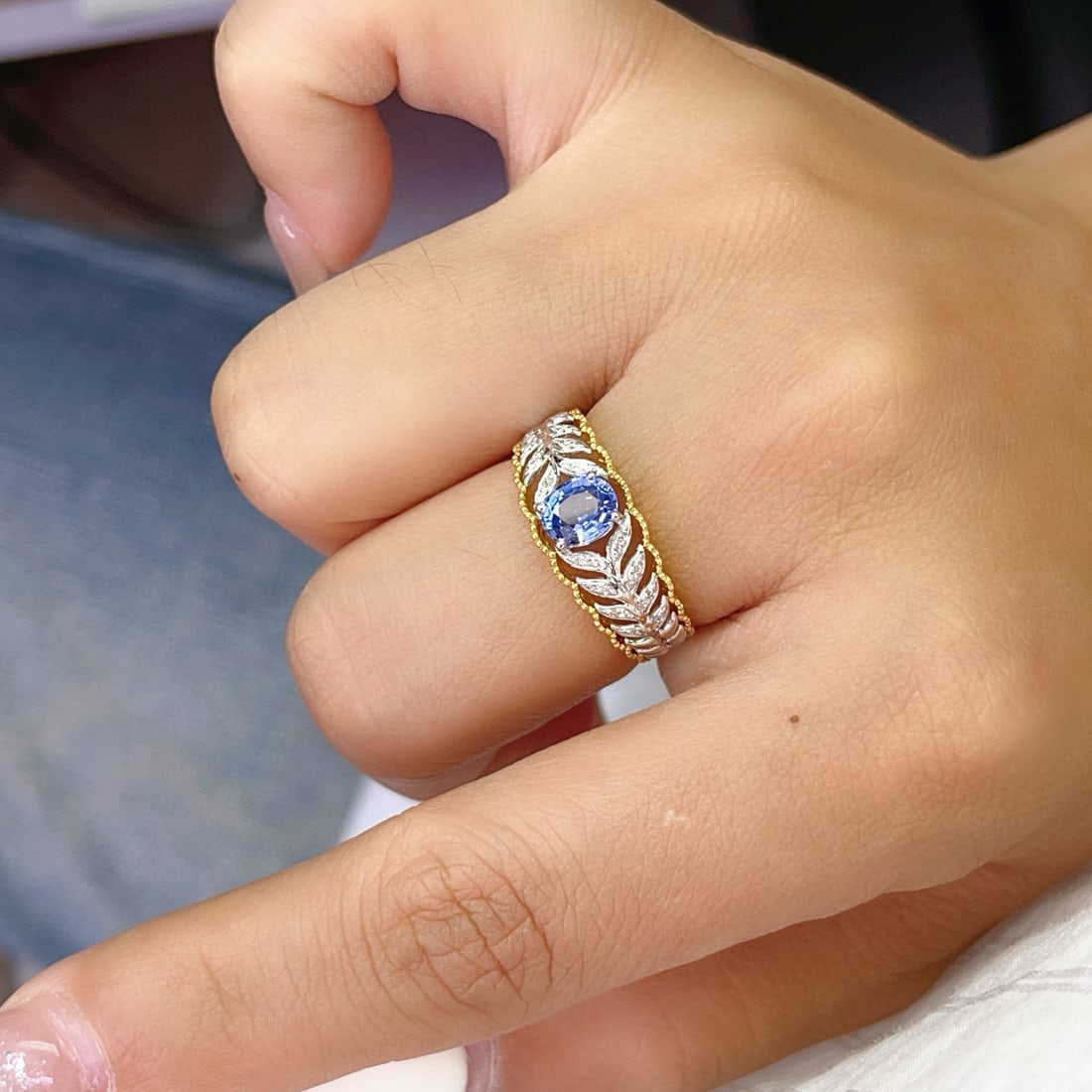 14k Gold 1.00 Ct Natural Sapphire & Diamond Ring - 6