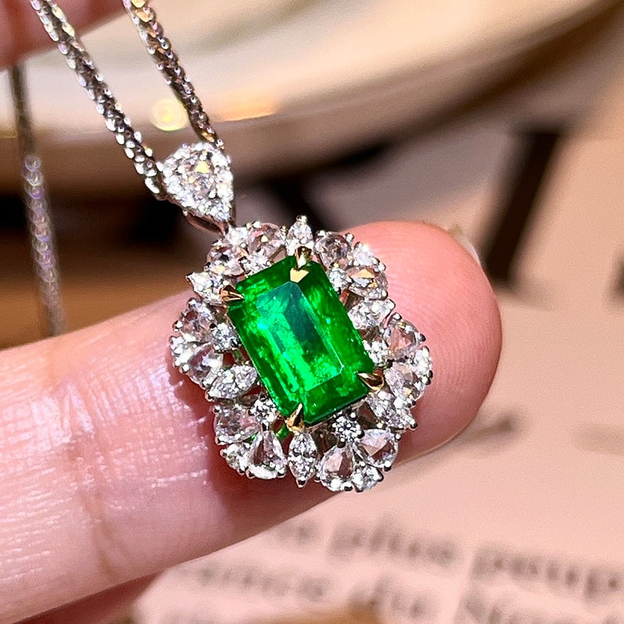 14k Gold 2.03 Ctw Vivid Green Natural Emerald & Diamond Ring/pendant( Without Chain ) - 9