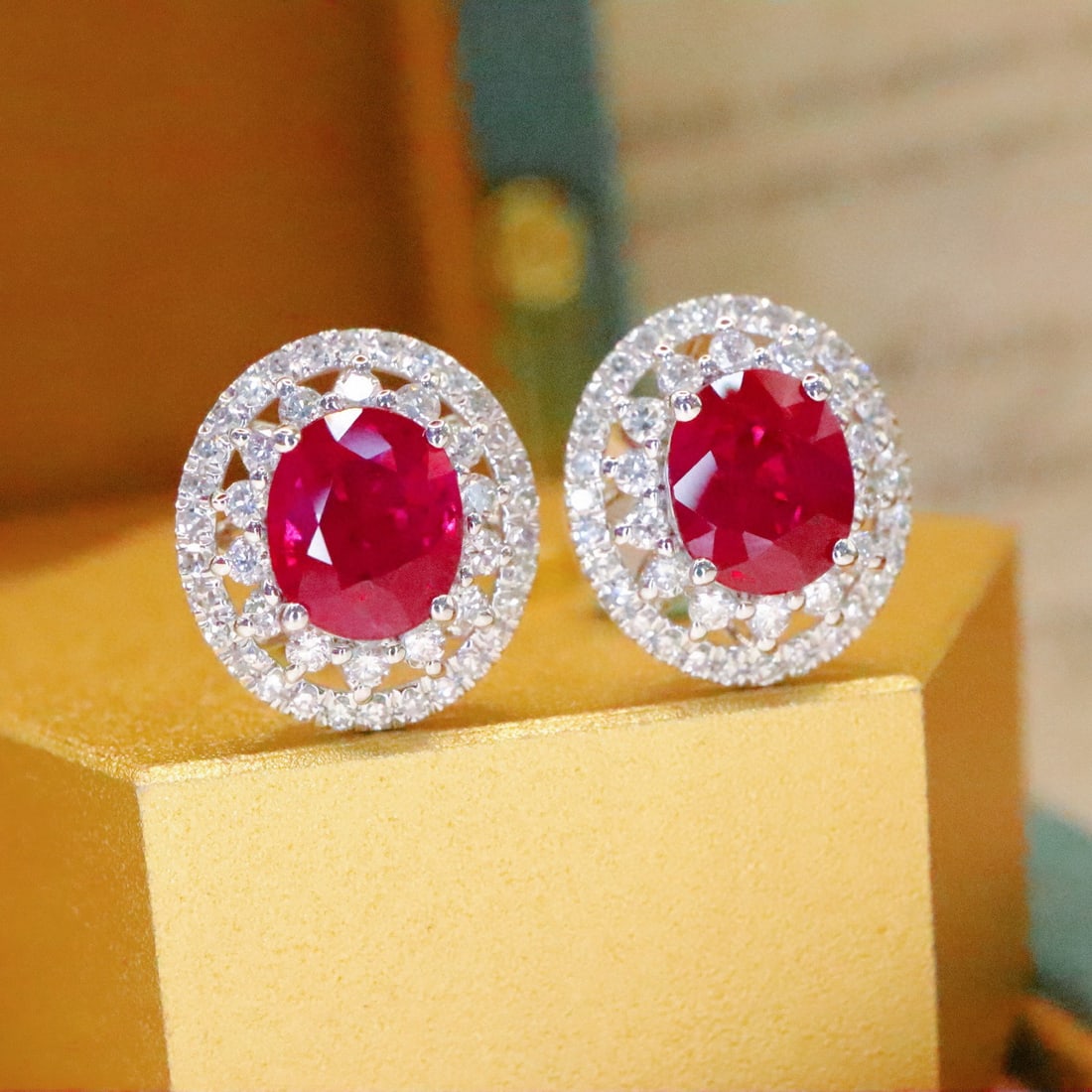 14k Gold 1.49 Ctw Natural Ruby & Diamond Earrings - 2