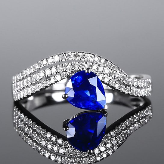 14k Gold 1.20 Ctw Natural Sapphire & Diamond Ring: Ref:231064041 // gold content:14k gold // ring size:7. 25us // // main gemstone:sapphire // shape:pear // carat weight:0. 97ct // color:royal blue // treatment:natural // // adjacent gemstone 2 :