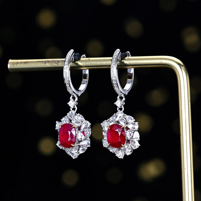 14k Gold 2.77 Ctw Natural Ruby & Diamond Earrings - 2