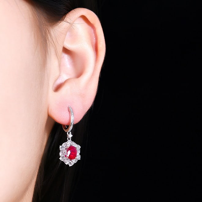 14k Gold 2.77 Ctw Natural Ruby & Diamond Earrings - 4
