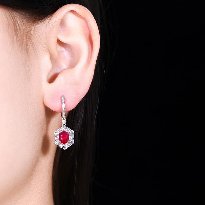 14k Gold 2.77 Ctw Natural Ruby & Diamond Earrings - 5