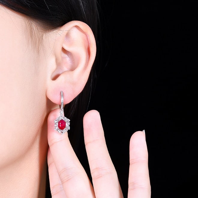 14k Gold 2.77 Ctw Natural Ruby & Diamond Earrings - 6