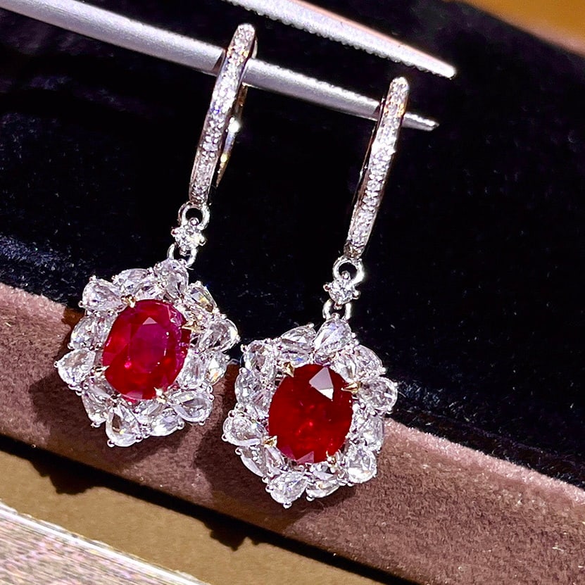 14k Gold 2.77 Ctw Natural Ruby & Diamond Earrings - 7