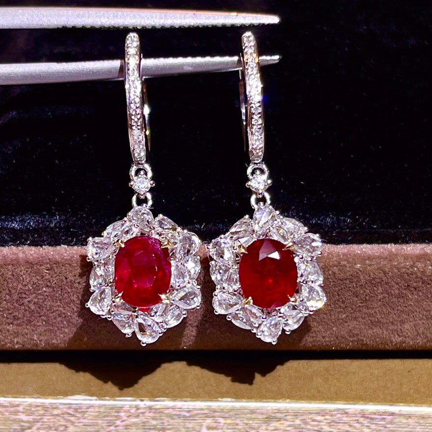 14k Gold 2.77 Ctw Natural Ruby & Diamond Earrings - 8
