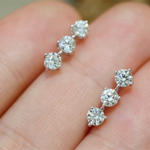 14k Gold 1.00 Ct Natural H Diamond Earrings - 4