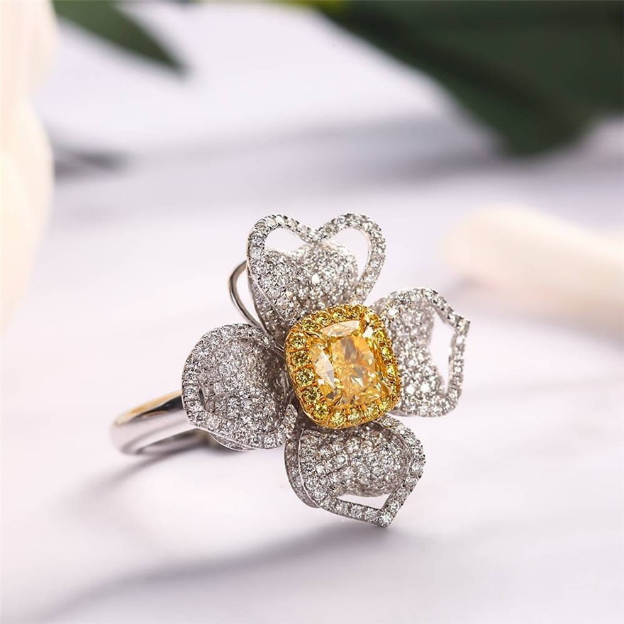 Gia Certified 14k Gold 1 Ct Natural Yellow Diamond & Diamond Ring/pendant( Without Chain ) - 2