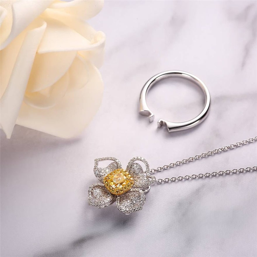 Gia Certified 14k Gold 1 Ct Natural Yellow Diamond & Diamond Ring/pendant( Without Chain ) - 3