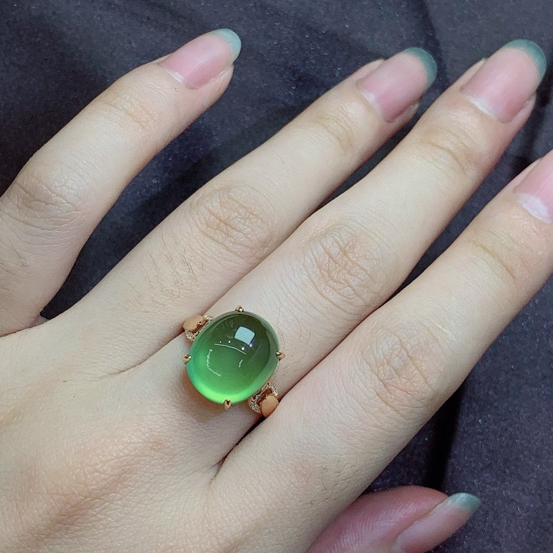 14k Gold 11.24 Ct Natural Prehnite & Diamond Ring - 6