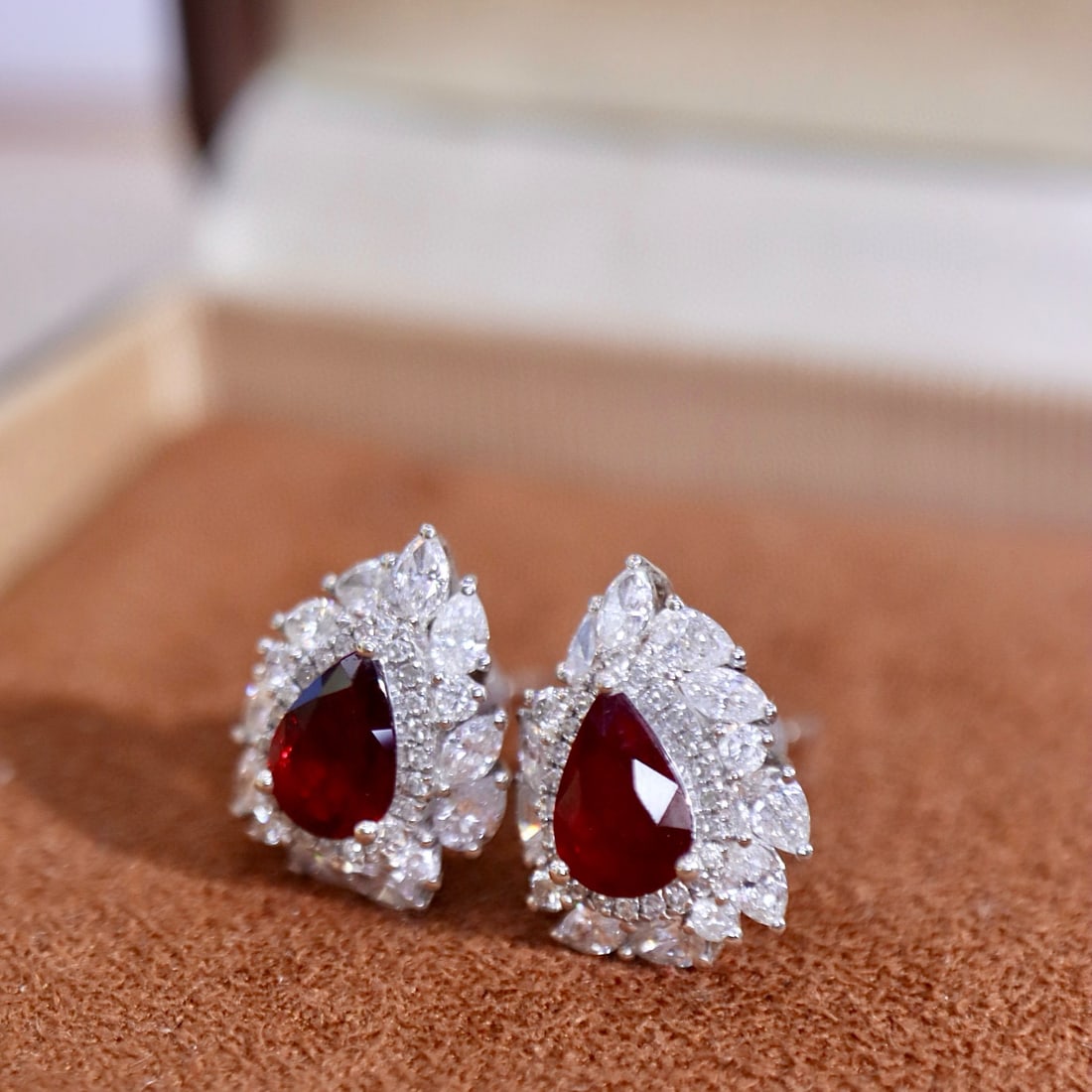 14k Gold 2.65 Ctw Natural Ruby & Diamond Earrings - 4