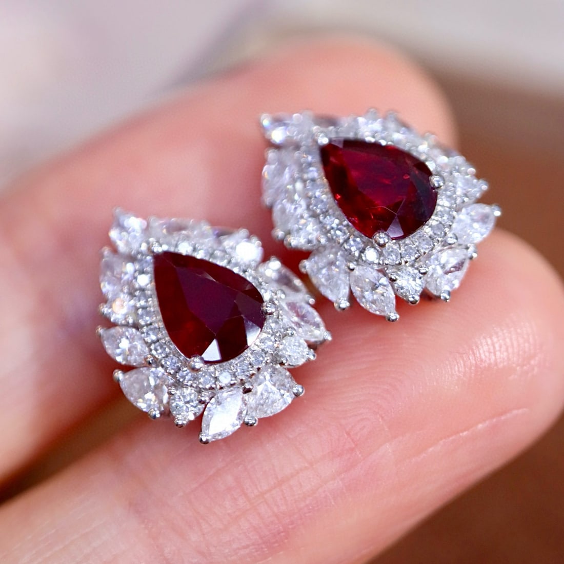 14k Gold 2.65 Ctw Natural Ruby & Diamond Earrings - 8
