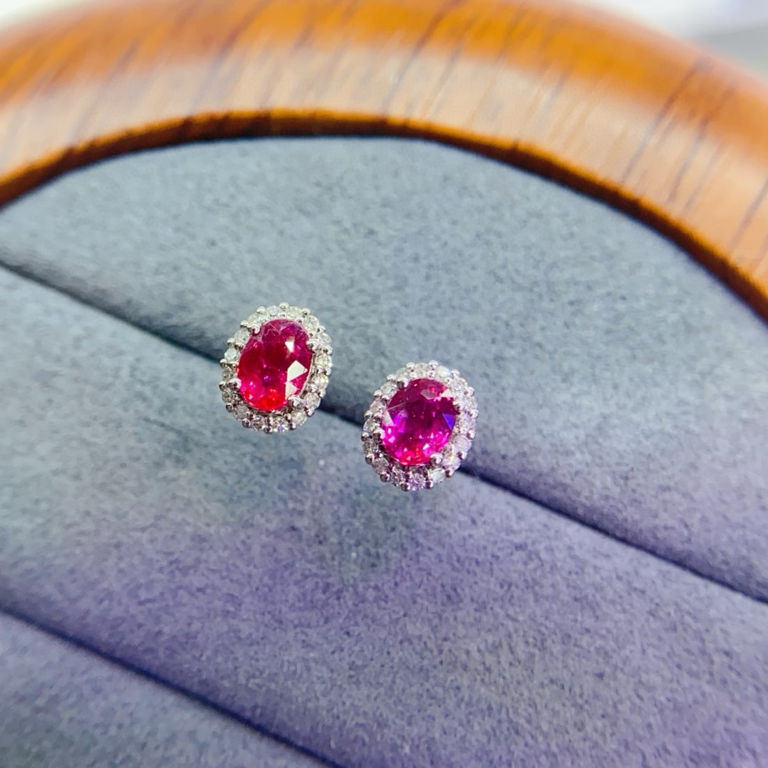 14k Gold 0.9 Ct Natural Ruby & Diamond Earrings - 2