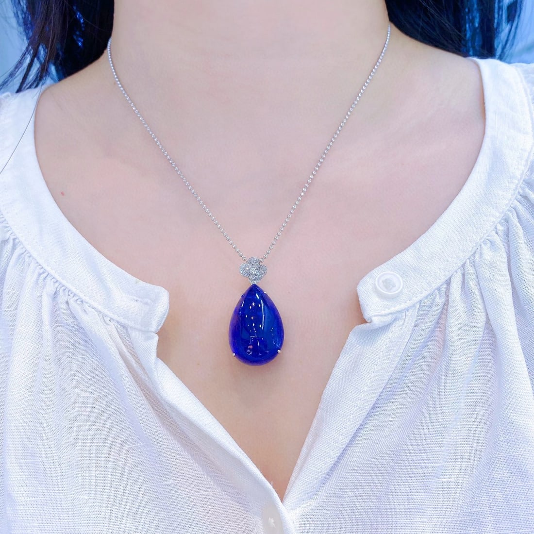 14k Gold 46.60 Ctw Natural Tanzanite & Diamond Pendant( Without Chain ) - 9