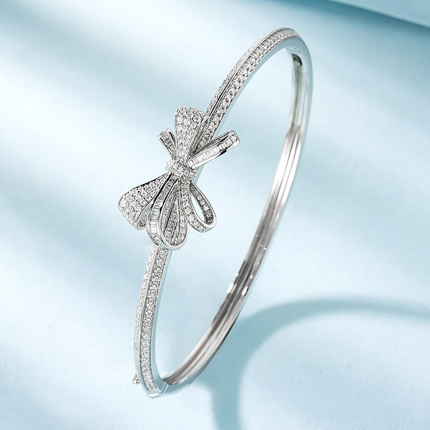 14k Gold 1.15 Ct Natural H Diamond Bangle - 2
