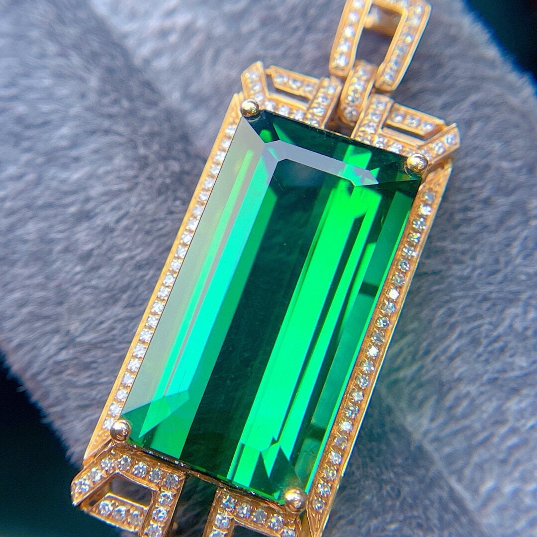 14k Gold 16.38 Ct Natural Tourmaline & Diamond Pendant( Without Chain ) - 5
