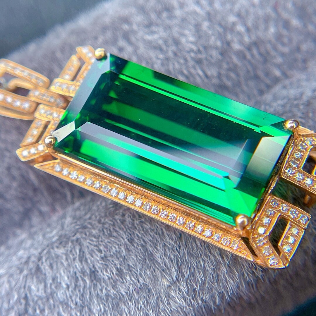 14k Gold 16.38 Ct Natural Tourmaline & Diamond Pendant( Without Chain ) - 6