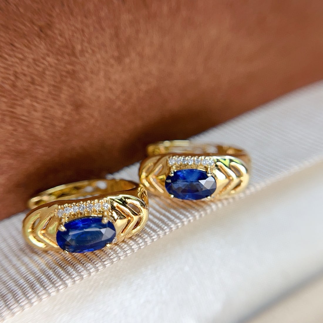 14k Gold 0.88 Ct Natural Sapphire & Diamond Earrings - 4
