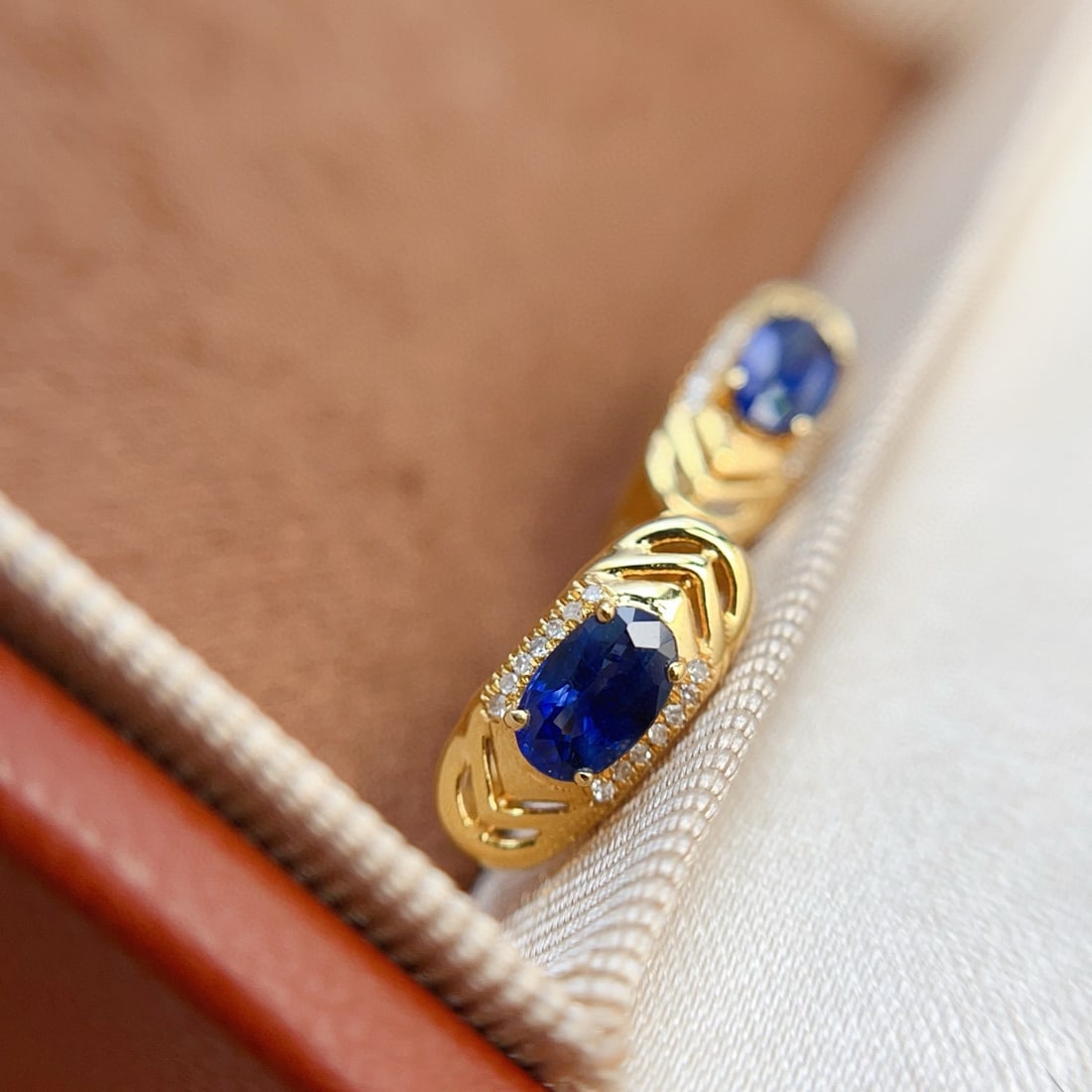14k Gold 0.88 Ct Natural Sapphire & Diamond Earrings - 7