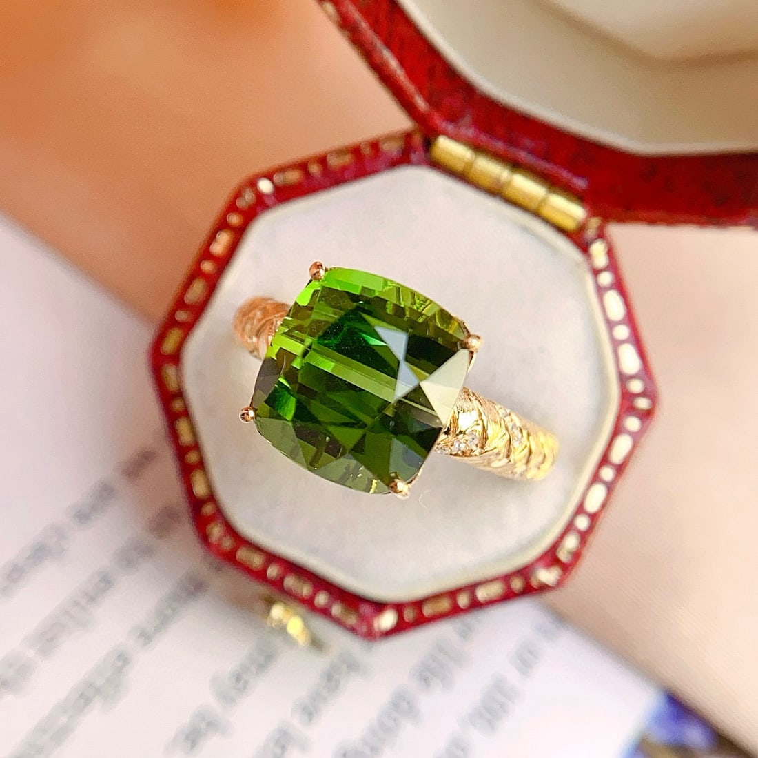 14k Gold 6.65 Ct Natural Tourmaline & Diamond Ring - 2