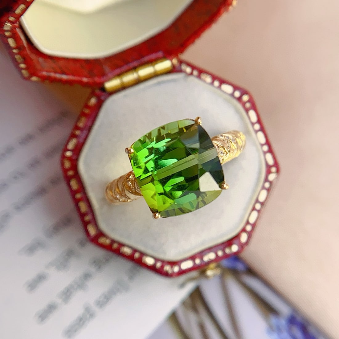 14k Gold 6.65 Ct Natural Tourmaline & Diamond Ring - 4