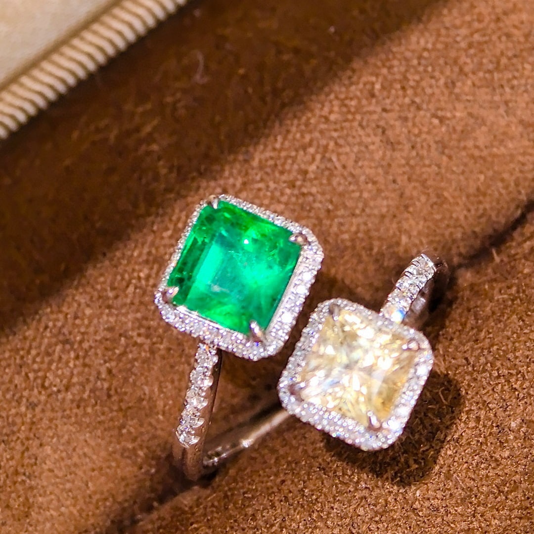 14k Gold 3.41 Ctw Natural Emerald & Sapphire & Toi Et Moi Ring - 2