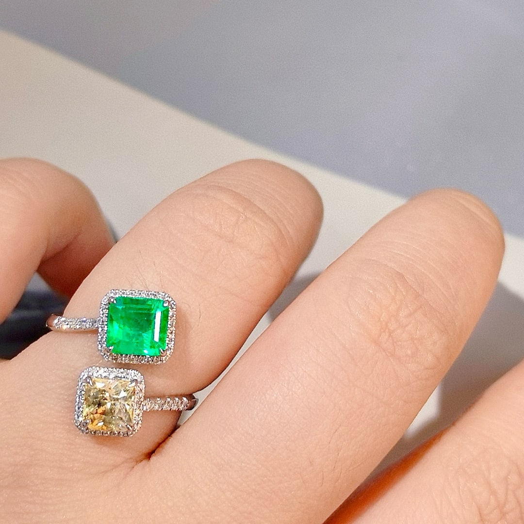 14k Gold 3.41 Ctw Natural Emerald & Sapphire & Toi Et Moi Ring - 5