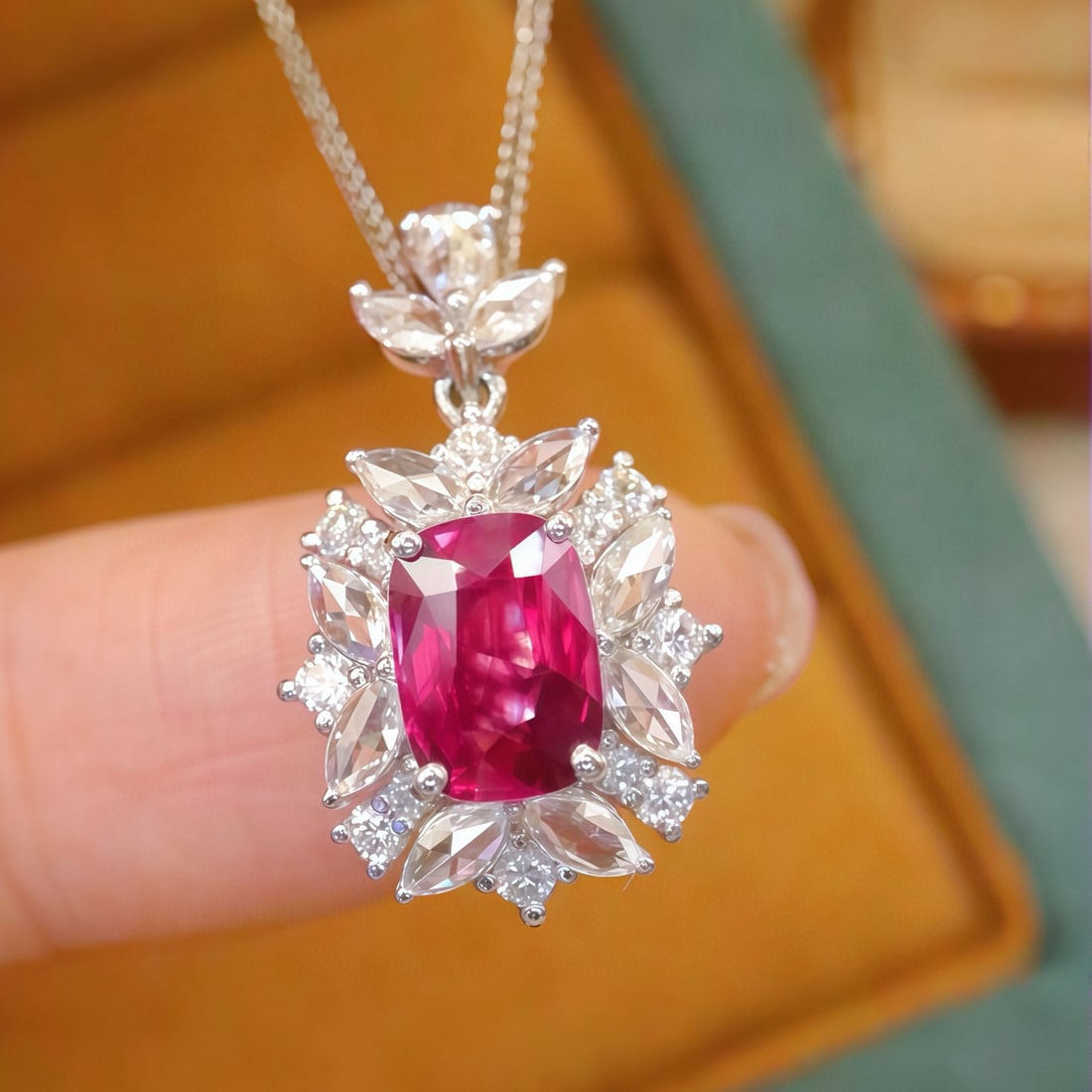 14k Gold 1.56 Ctw Natural Ruby & Diamond Pendant( Without Chain ): Ref:231064107 // gold content:14k gold // main gemstone:ruby // shape:cushion // carat weight:1. 03ct // color:red // treatment:natural // // adjacent gemstone 2 : diamond // number of stones:23 //