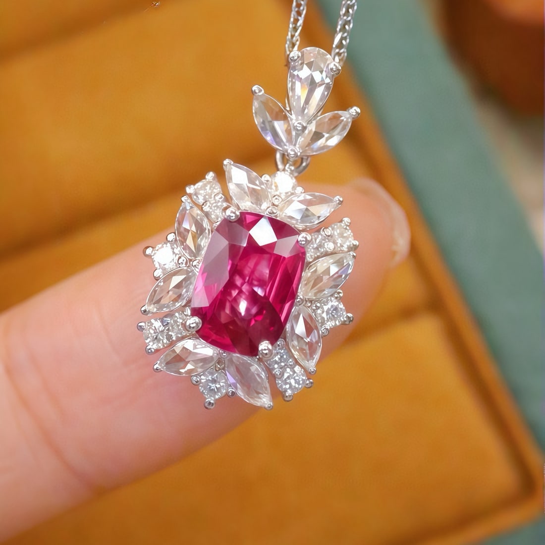14k Gold 1.56 Ctw Natural Ruby & Diamond Pendant( Without Chain ) - 2