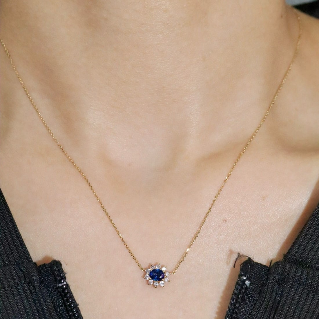 14k Gold 0.75 Ctw Natural Sapphire & Diamond Necklace - 6
