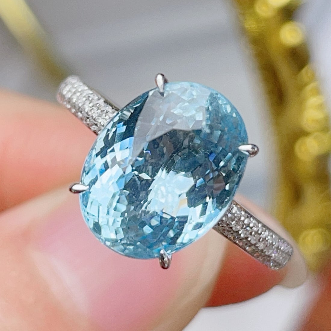 14k Gold 5.49 Ctw Natural Aquamarine & Diamond Ring - 3