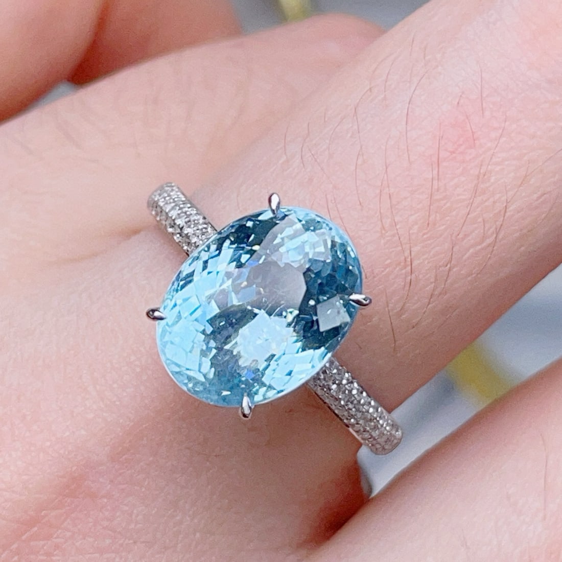 14k Gold 5.49 Ctw Natural Aquamarine & Diamond Ring - 4