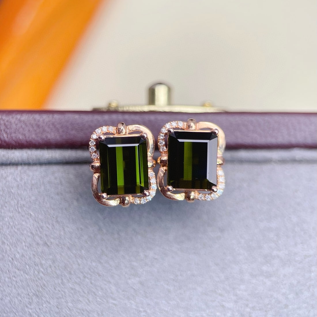 14k Gold 4.48 Ctw Natural Tourmaline & Diamond Earrings - 2