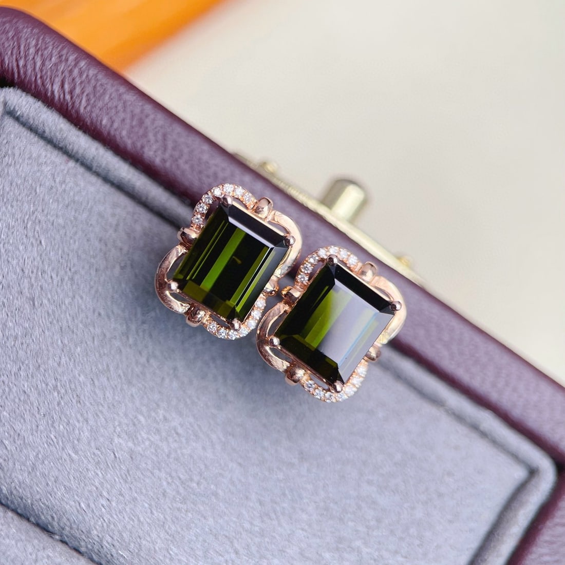 14k Gold 4.48 Ctw Natural Tourmaline & Diamond Earrings - 3