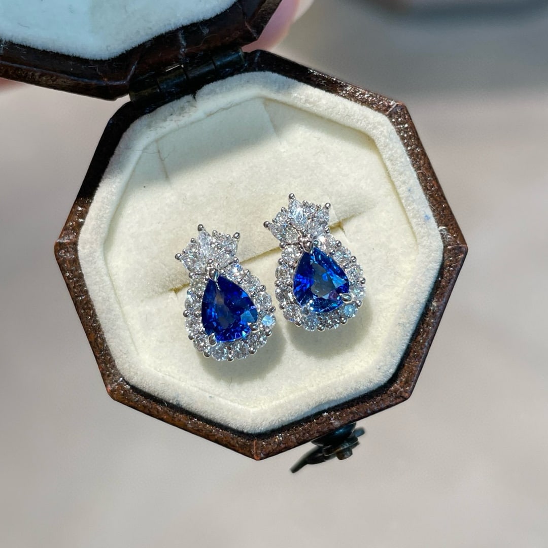 14k Gold 1.1 Ct Natural Sapphire & Diamond Earrings - 2