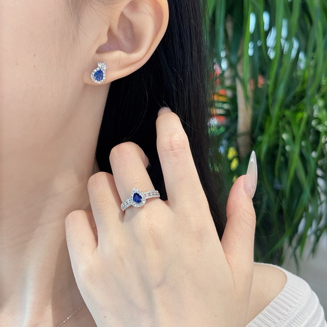 14k Gold 1.1 Ct Natural Sapphire & Diamond Earrings - 3