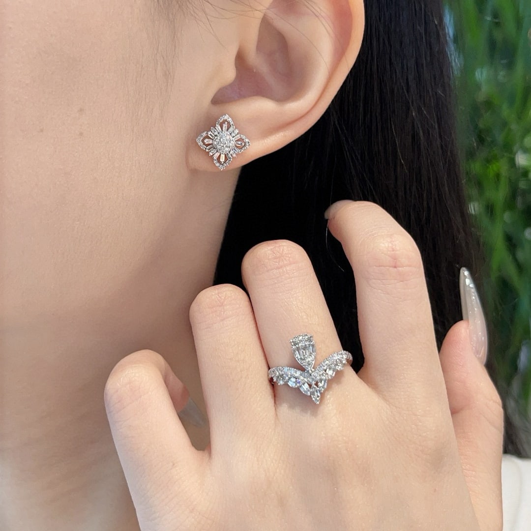 14k Gold 1.60 Ct Natural H Diamond Jewelry Set - 7