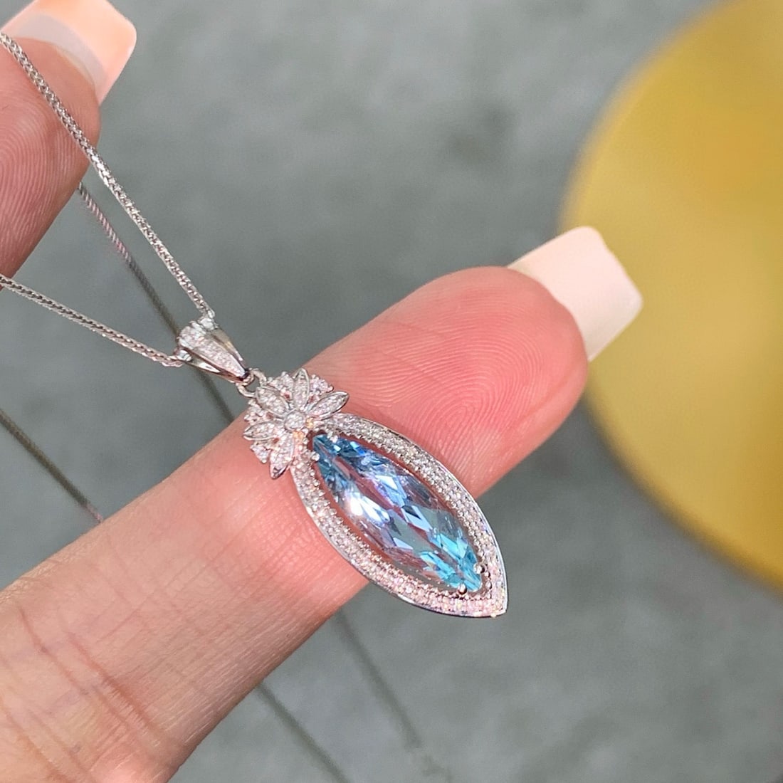 14k Gold 1.43 Ctw Natural Aquamarine & Diamond Pendant( Without Chain ) - 3