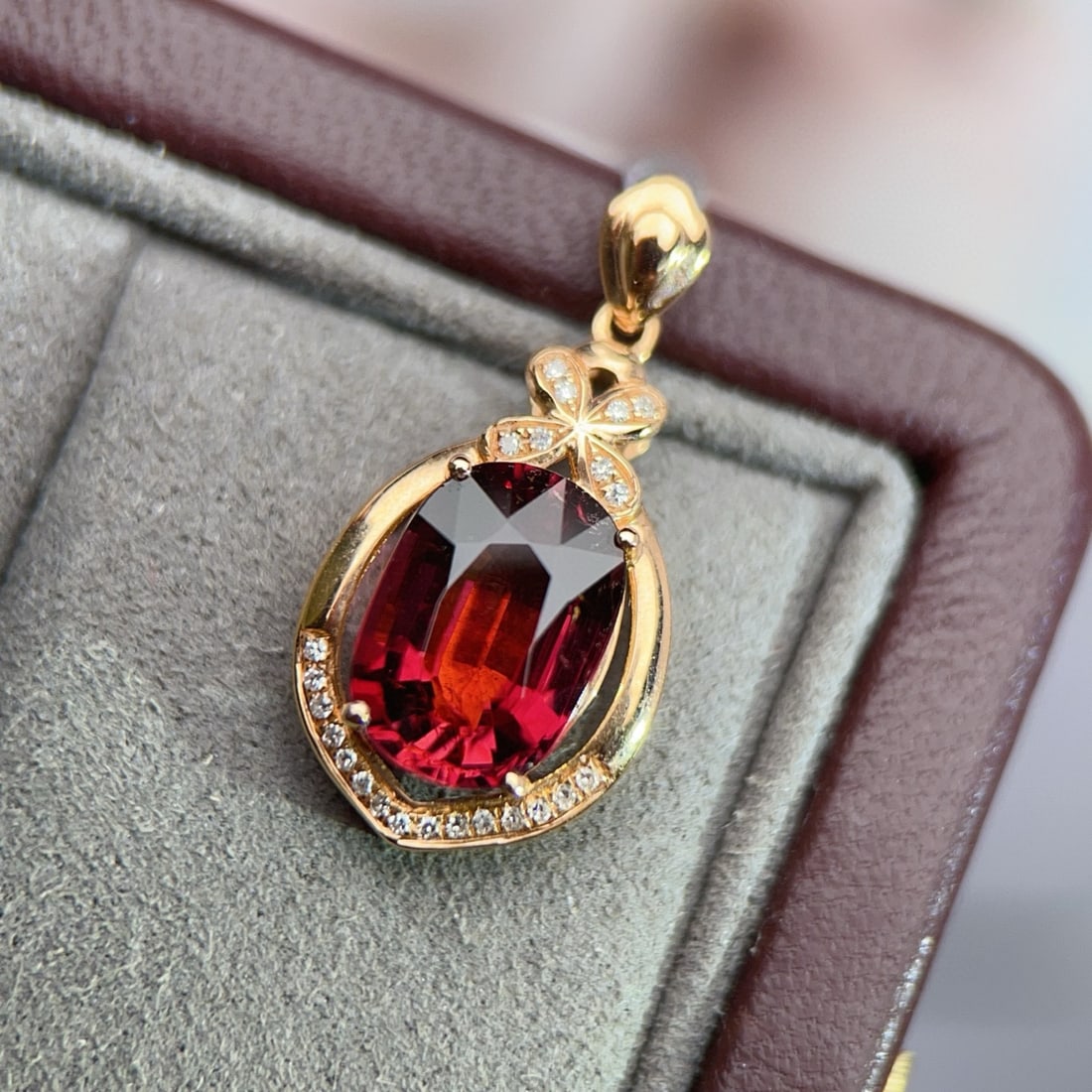 14k Gold 3.37 Ctw Natural Tourmaline & Diamond Pendant( Without Chain ) - 2