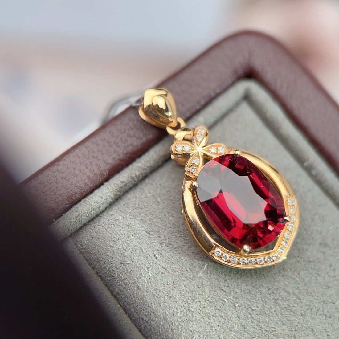14k Gold 3.37 Ctw Natural Tourmaline & Diamond Pendant( Without Chain ) - 4