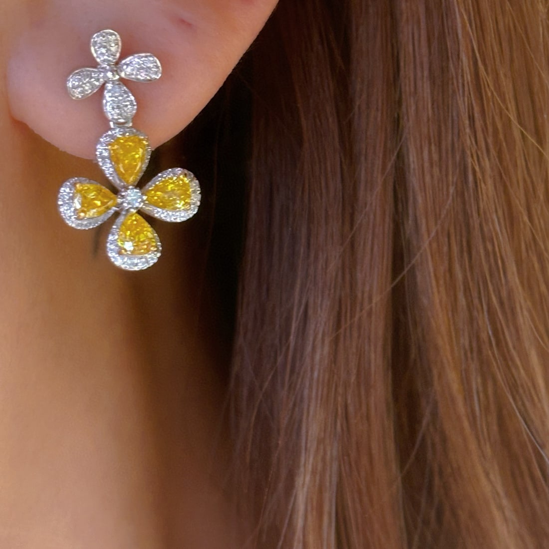 14k Gold 1.3 Ct Natural Color Diamond Earrings - 3