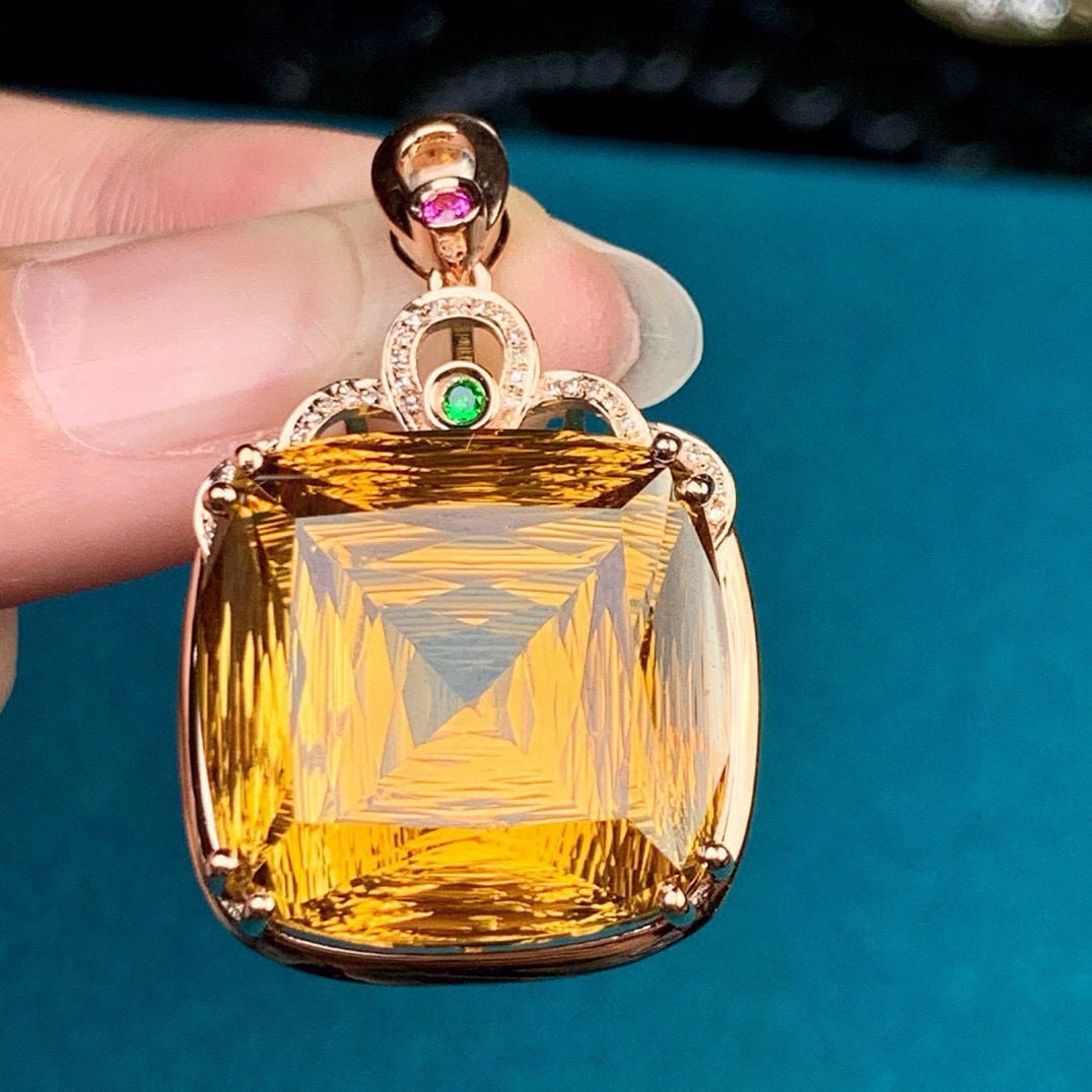 14k Gold 36.38 Ct Natural Citrine & Diamond Pendant( Without Chain ) - 6