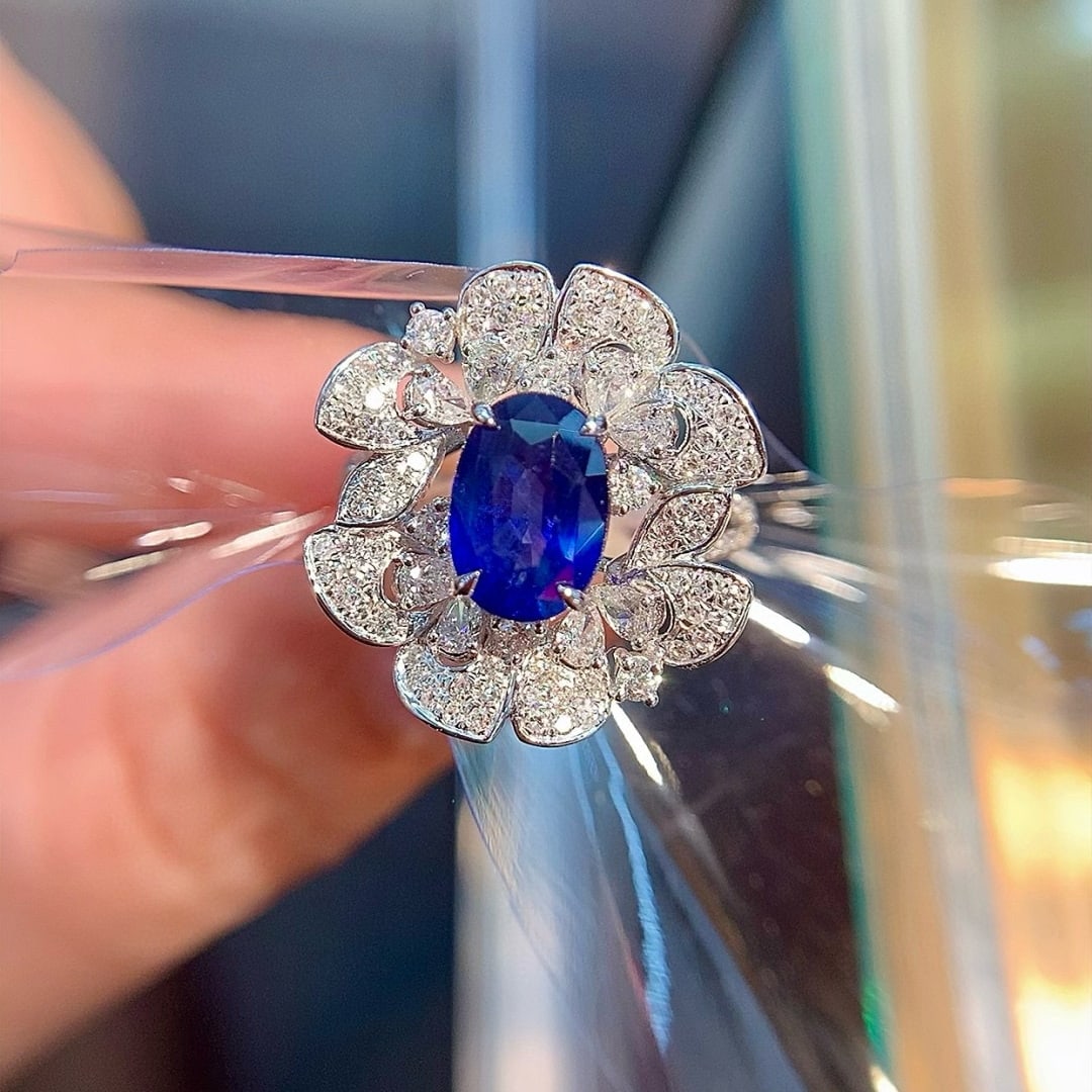 14k Gold 2.70 Ct Natural Sapphire & Diamond Ring - 4