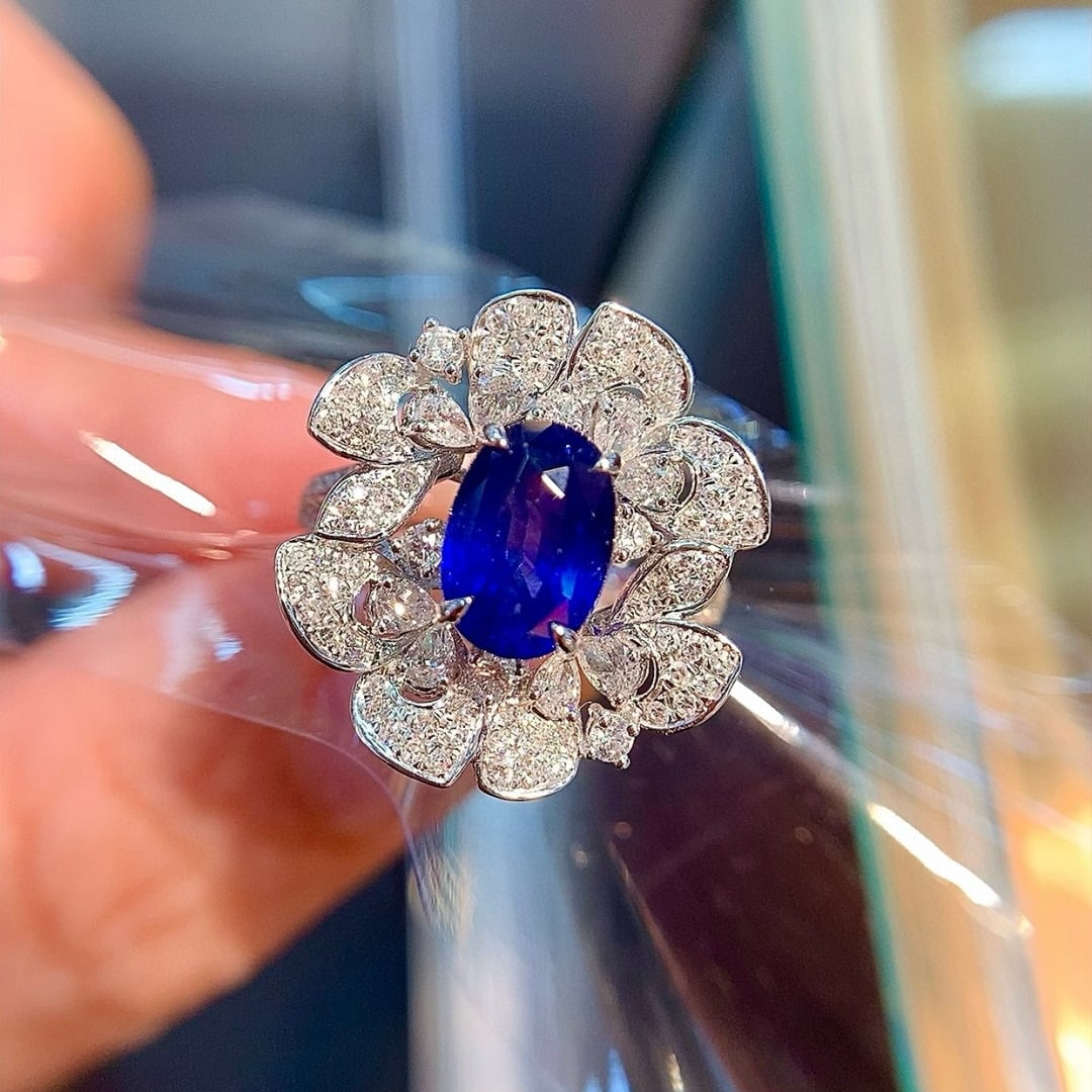 14k Gold 2.70 Ct Natural Sapphire & Diamond Ring - 6