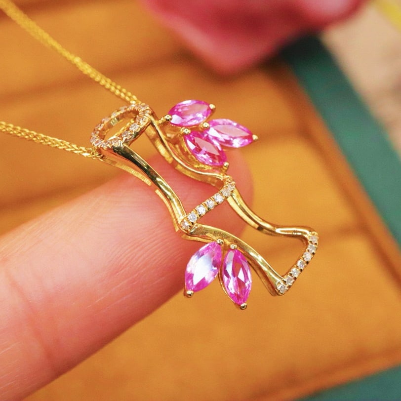 14k Gold 0.99 Ctw Natural Sapphire & Diamond Pendant( Without Chain ) - 3