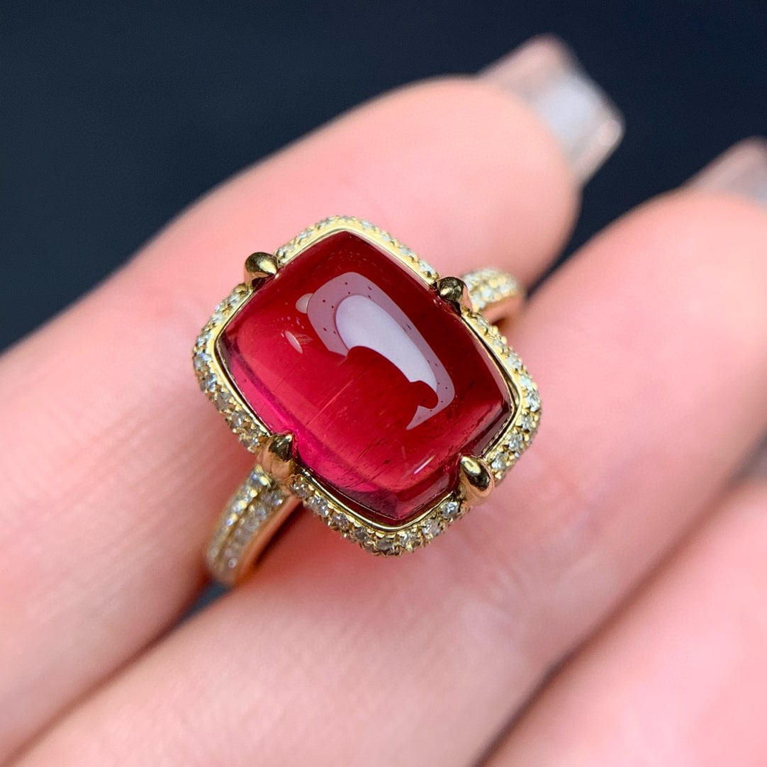 14k Gold 5.20 Ct Natural Tourmaline & Diamond Ring - 2