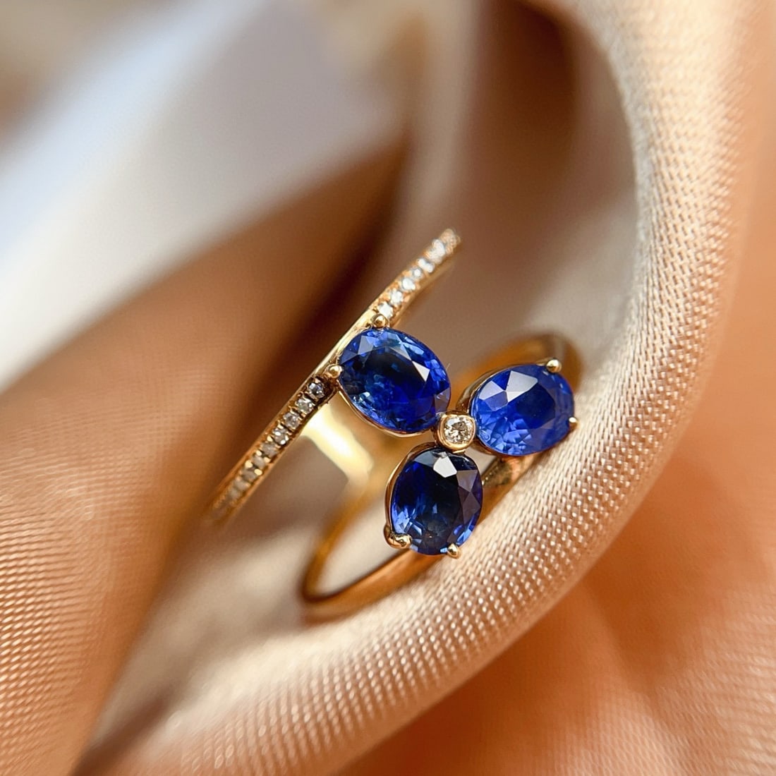 14k Gold 1.50 Ct Natural Sapphire & Diamond Ring - 2